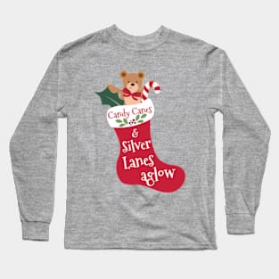 Peppermint Candy Cane Red Christmas Stocking Long Sleeve T-Shirt